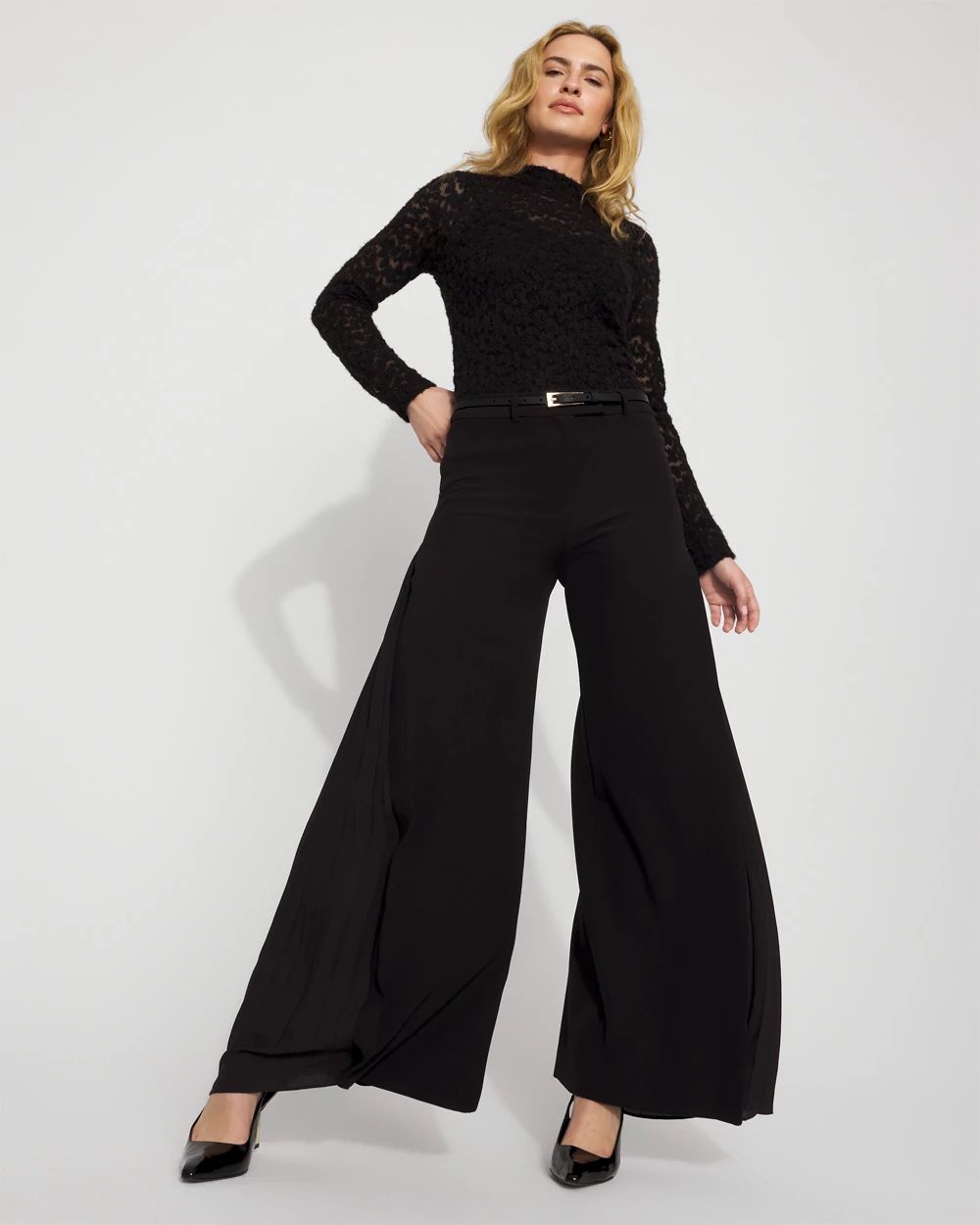 Pleated-Side Wide Leg Pant | White House Black Market